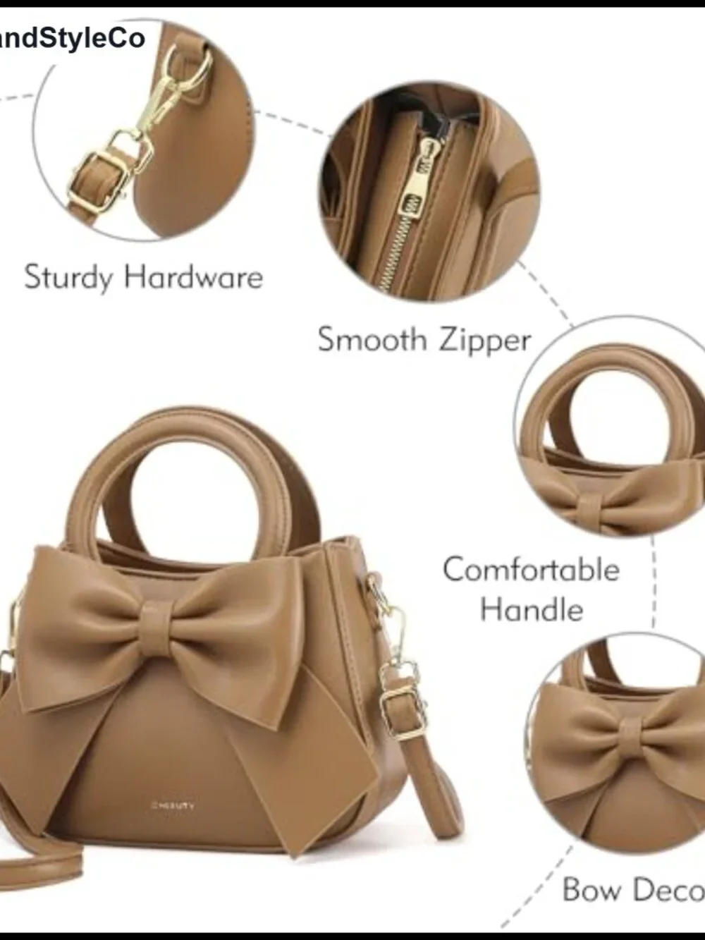 Small Crossbody Bag for Women Vegan Leather with Top Handle and Cute Bow Knot